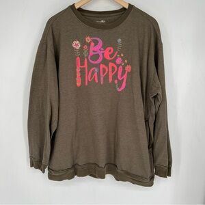 Be Happy Natural Life Brown Olive‎ Graphic Sweatshirt XL